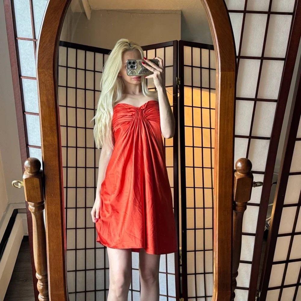 Le Chateau Fiery Red Satin Dress - Picture 3 of 5